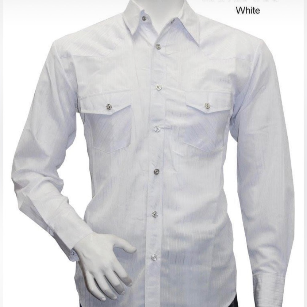 Men’s Solid Pin Stripe Western Snap Button Shirt in White Color